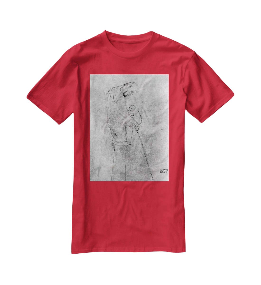 Woman and man standing in profile by Klimt T-Shirt - Canvas Art Rocks - 4