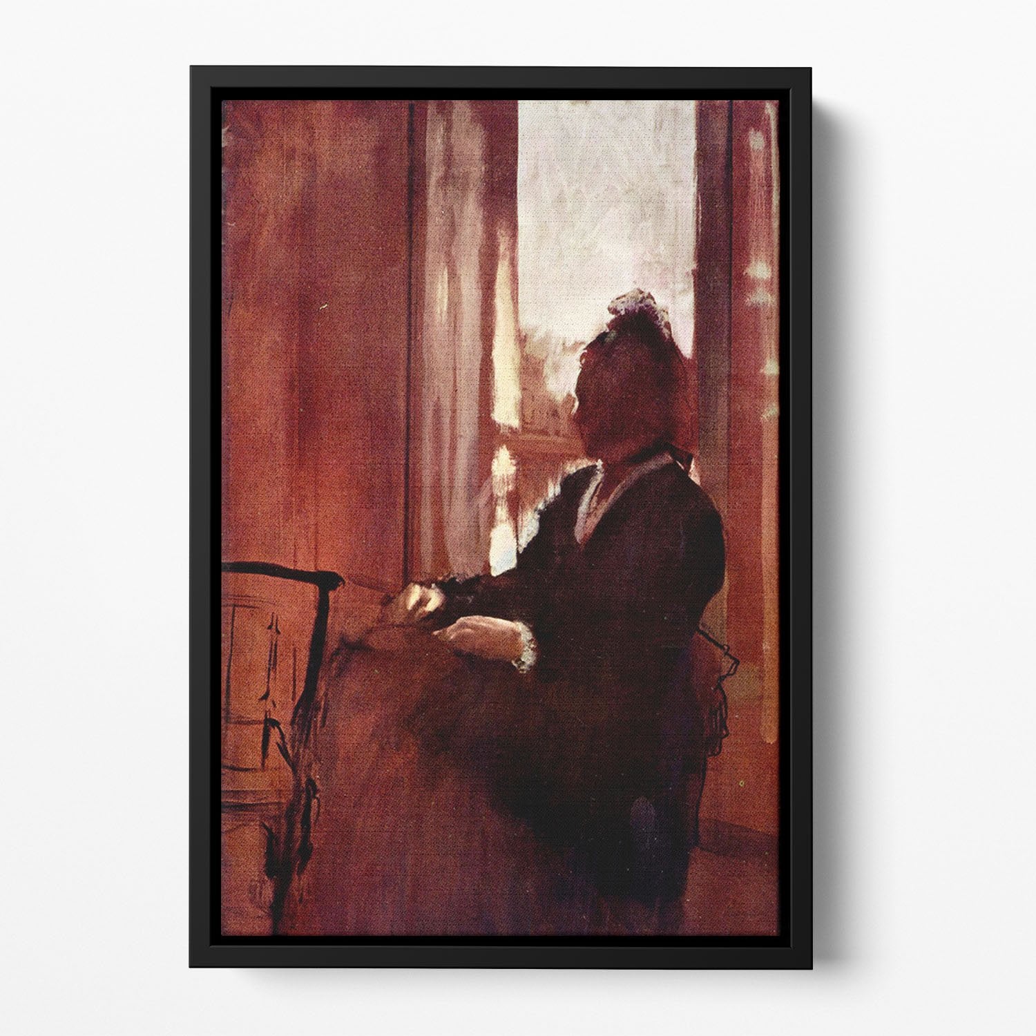 Woman at the window by Degas Floating Framed Canvas