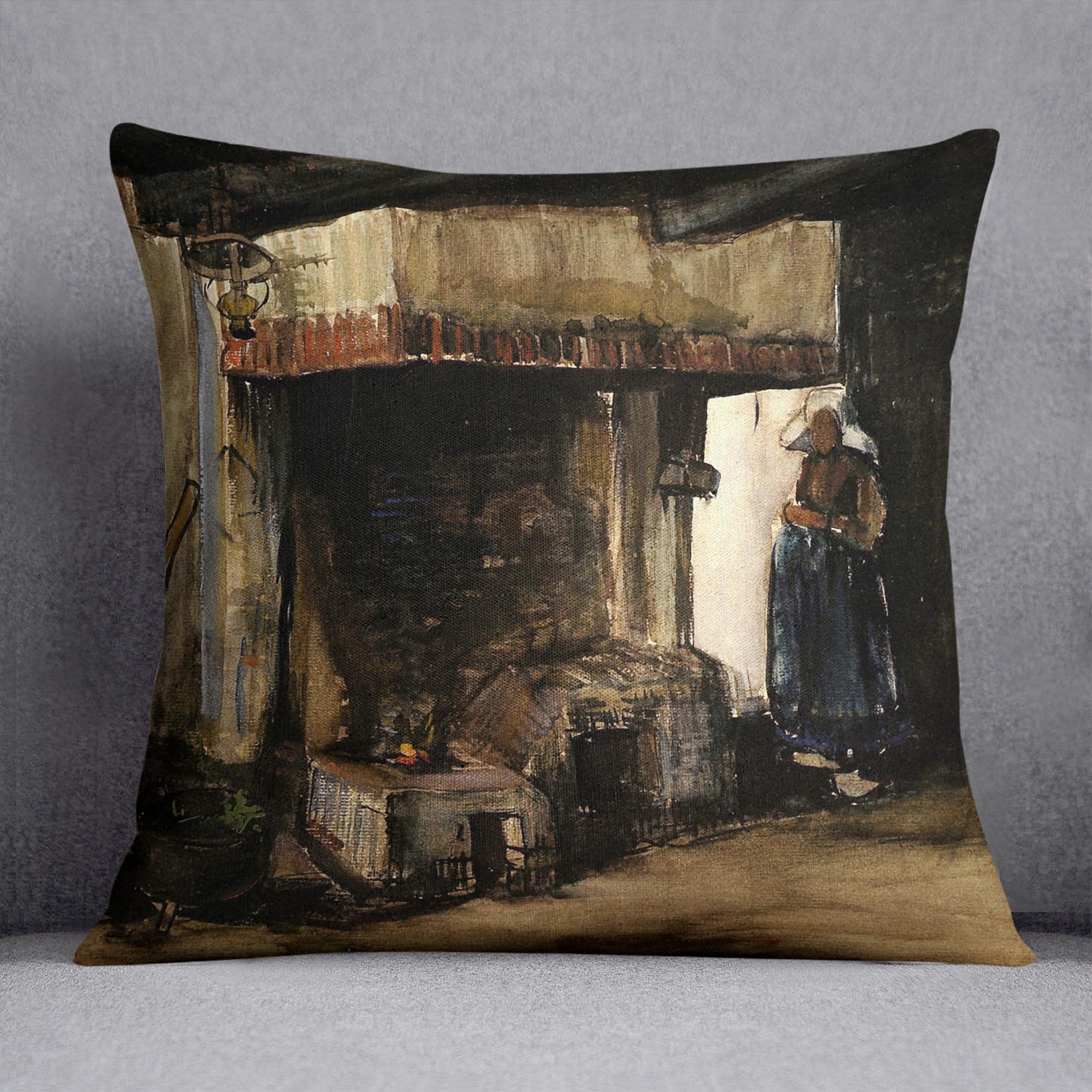 Woman by a Hearth by Van Gogh Throw Pillow