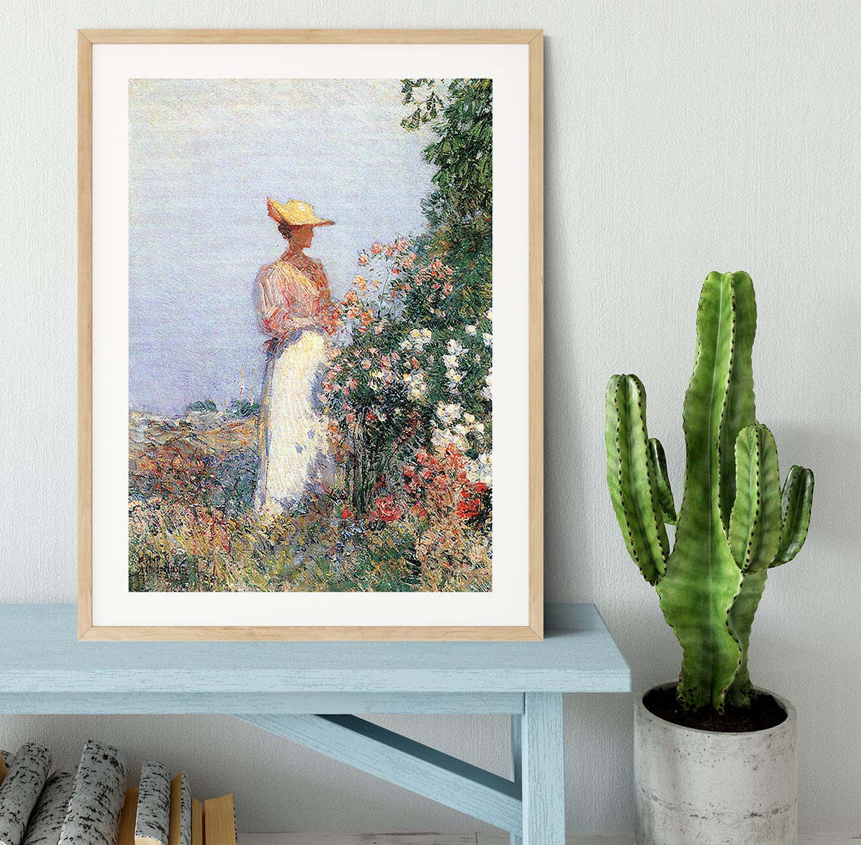 Woman in Garden by Hassam Framed Print - Canvas Art Rocks - 3