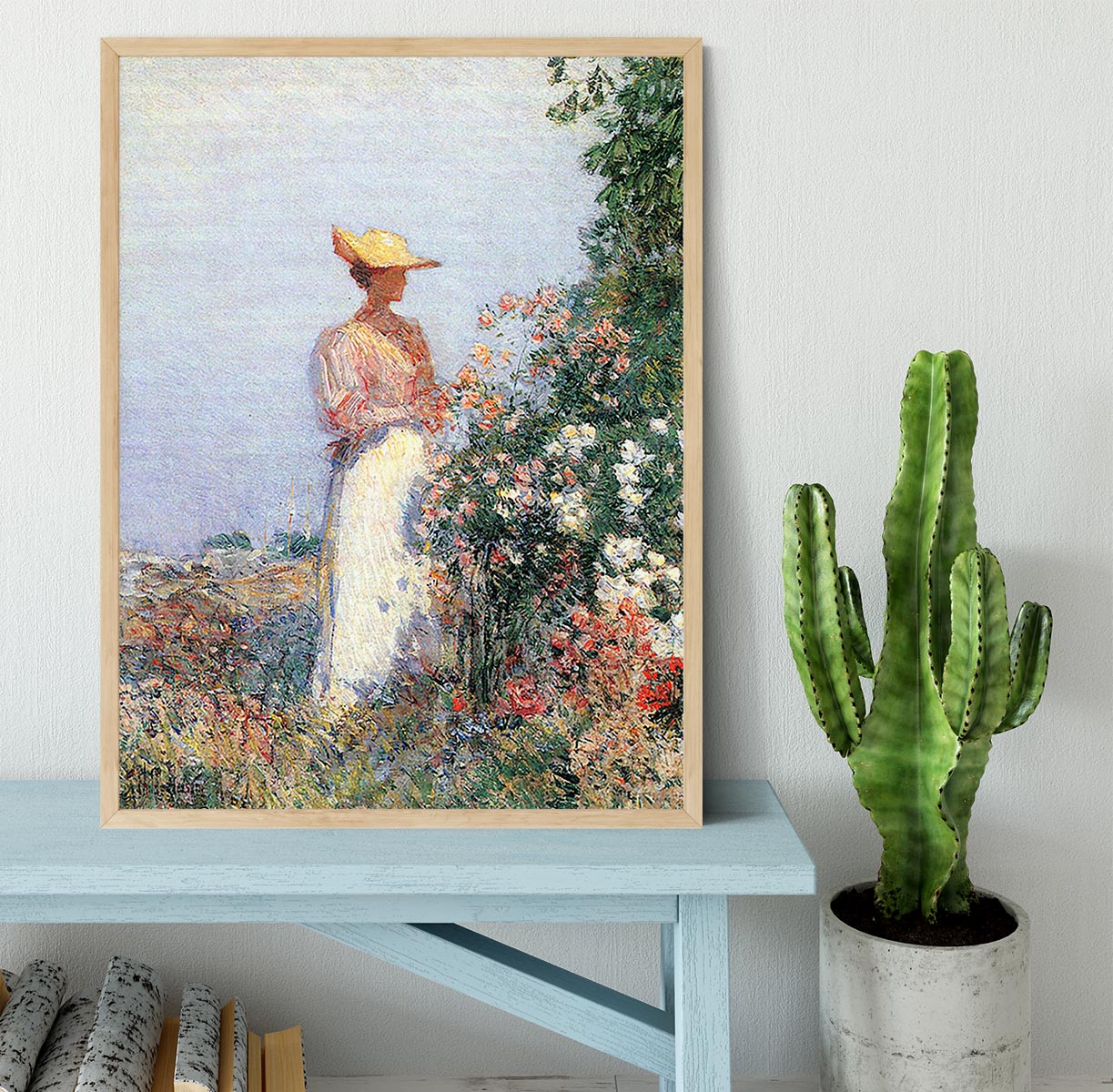 Woman in Garden by Hassam Framed Print - Canvas Art Rocks - 4