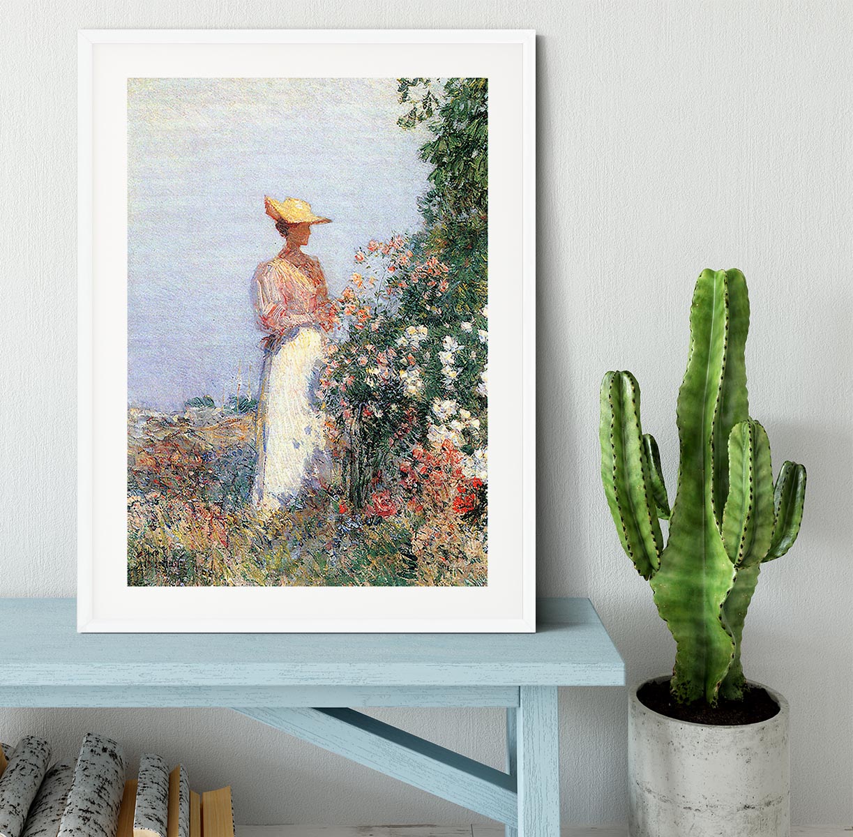 Woman in Garden by Hassam Framed Print - Canvas Art Rocks - 5