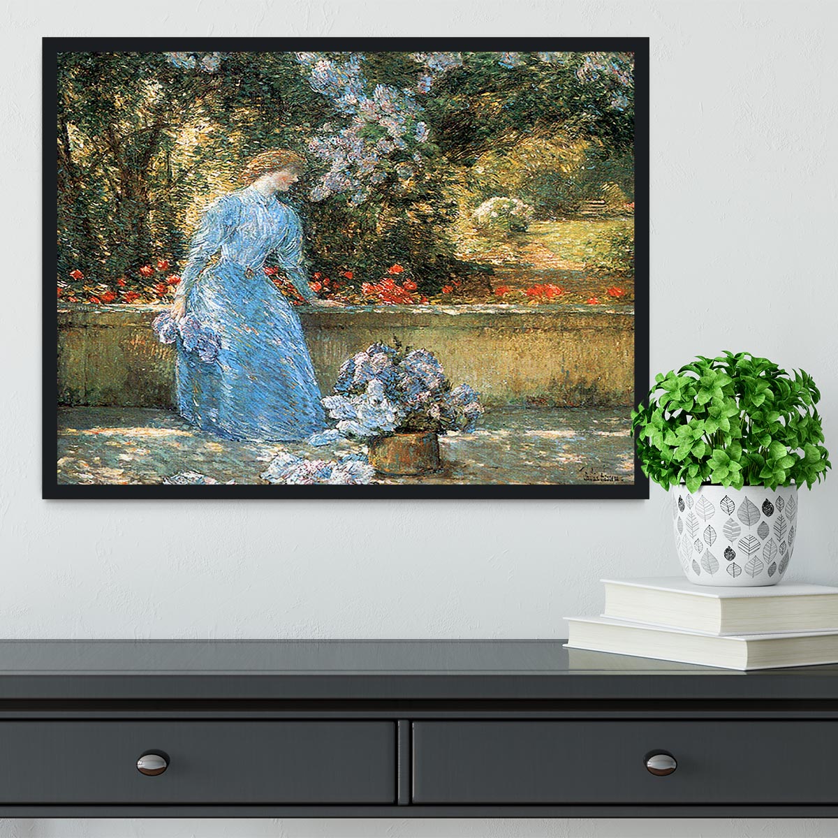 Woman in park by Hassam Framed Print - Canvas Art Rocks - 2