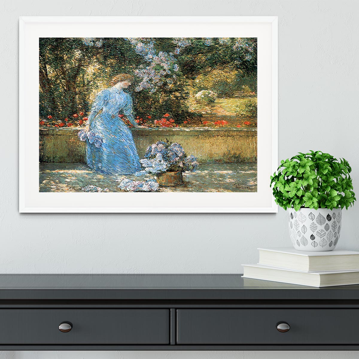 Woman in park by Hassam Framed Print - Canvas Art Rocks - 5