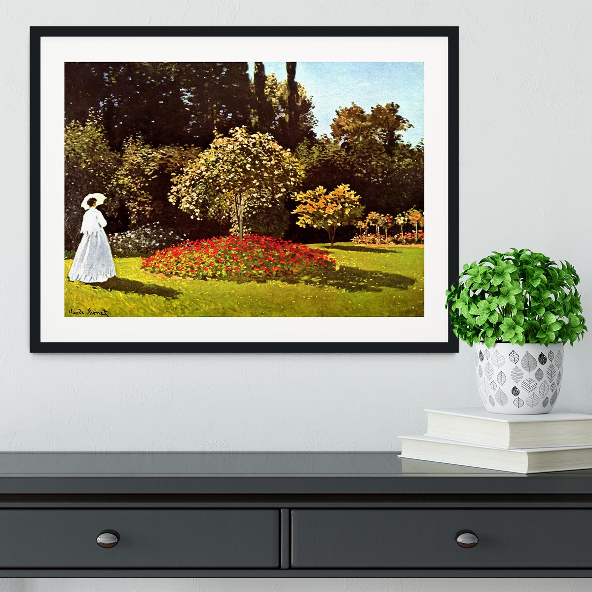 Woman in the garden by Monet Framed Print - Canvas Art Rocks - 1