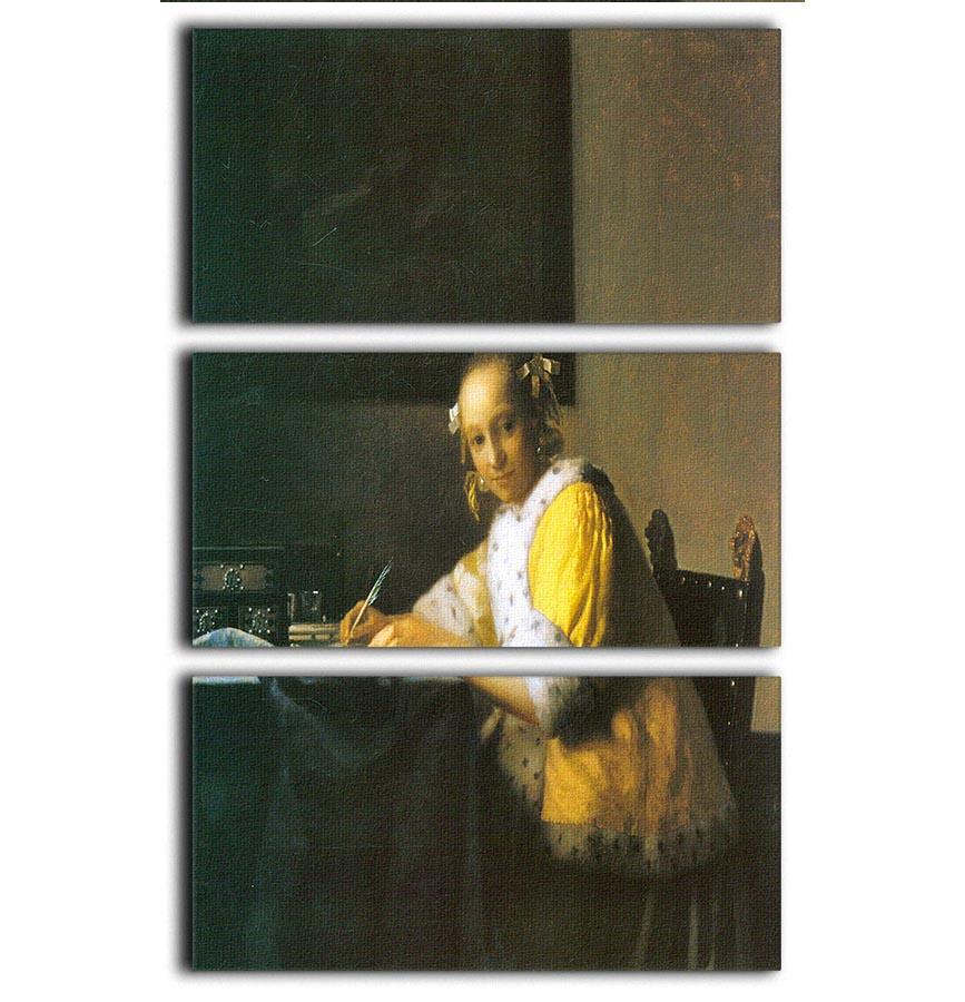 Woman in yellow by Vermeer 3 Split Panel Canvas Print - Canvas Art Rocks - 1