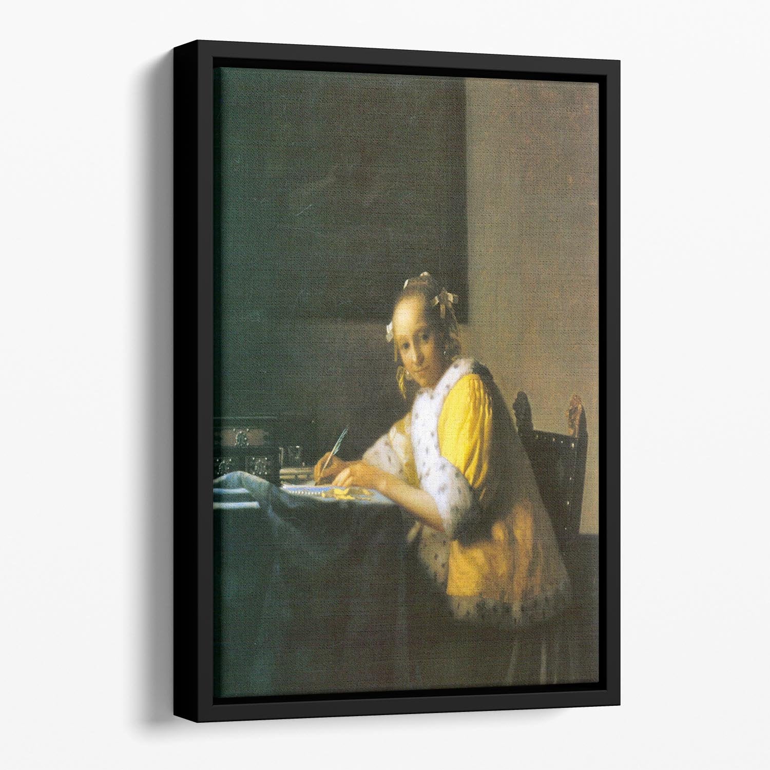 Woman in yellow by Vermeer Floating Framed Canvas