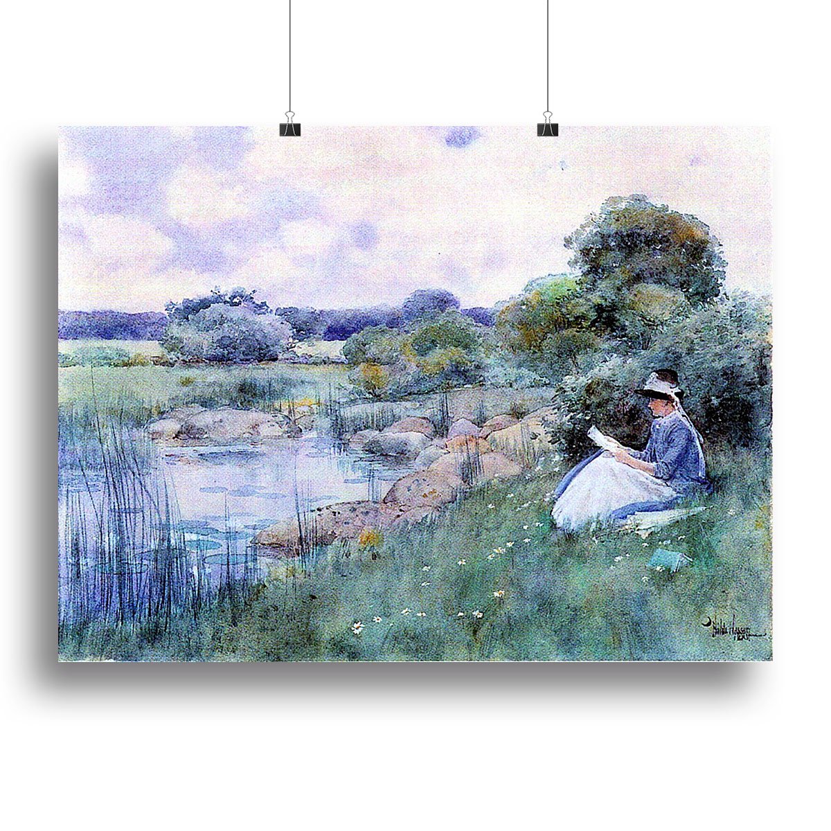 Woman reading by Hassam Canvas Print or Poster