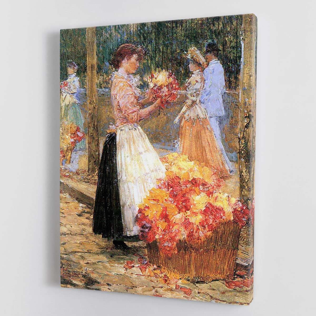 Woman sells flowers by Hassam Canvas Print or Poster