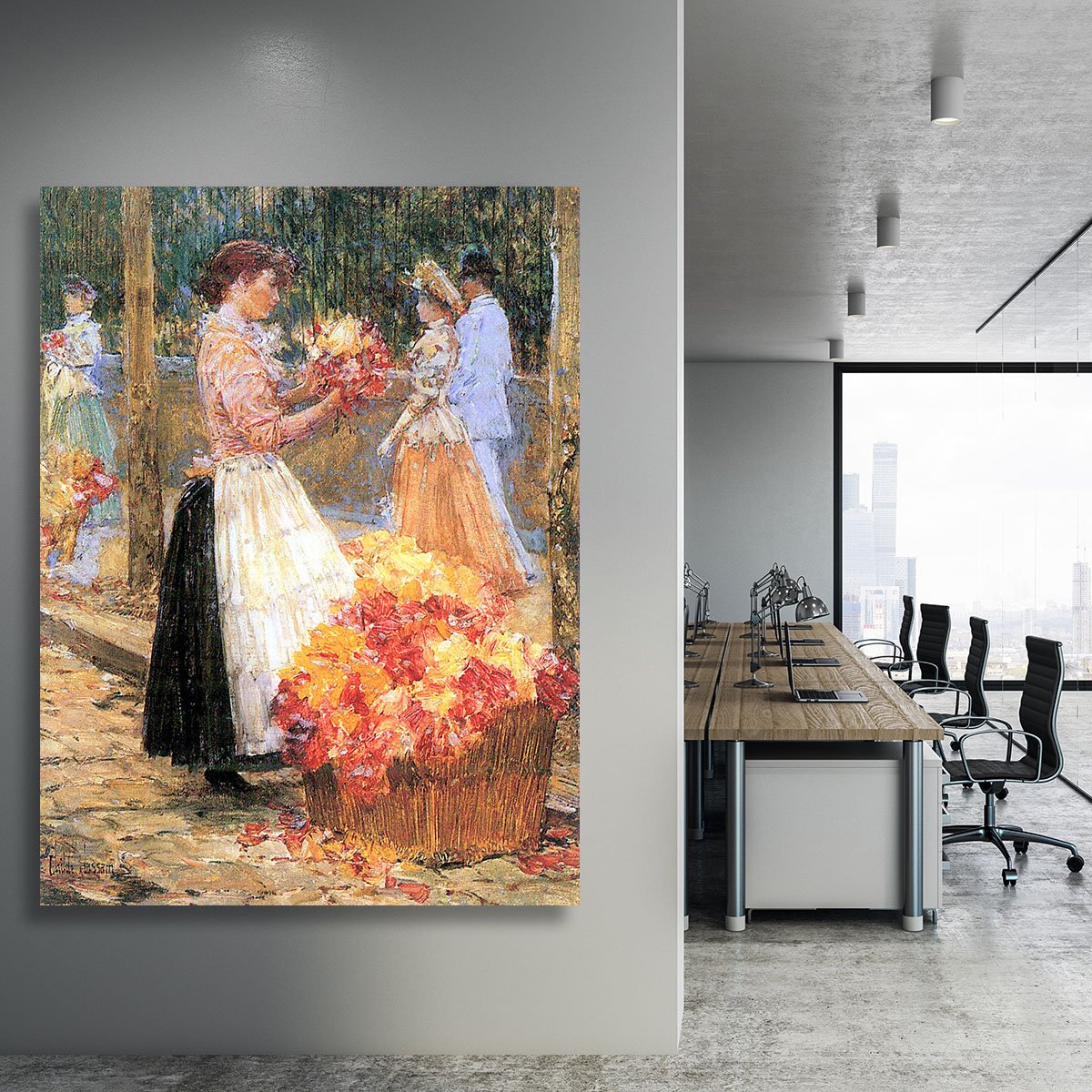 Woman sells flowers by Hassam Canvas Print or Poster