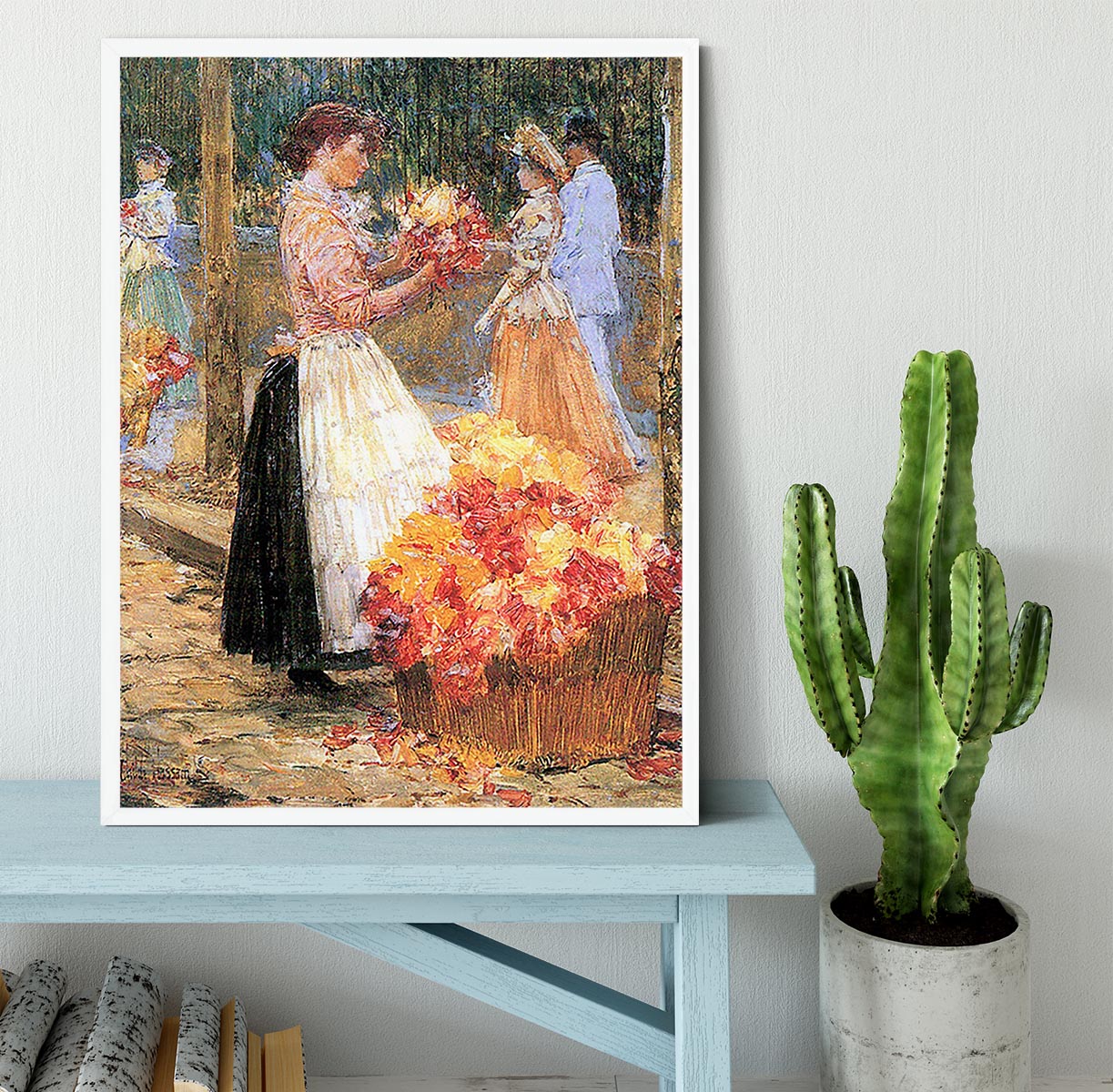 Woman sells flowers by Hassam Framed Print - Canvas Art Rocks -6