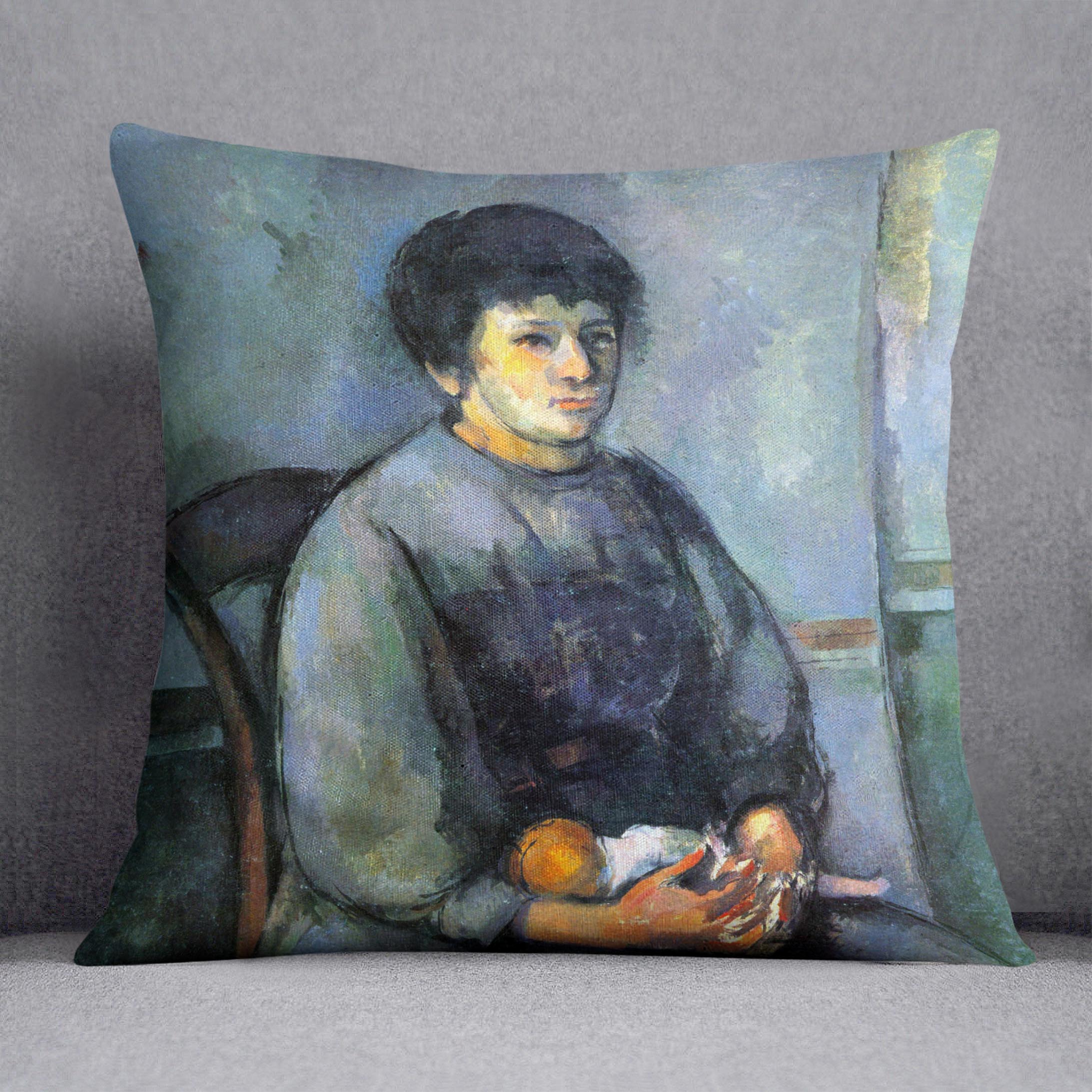 Woman with Doll by Cezanne Cushion - Canvas Art Rocks - 1