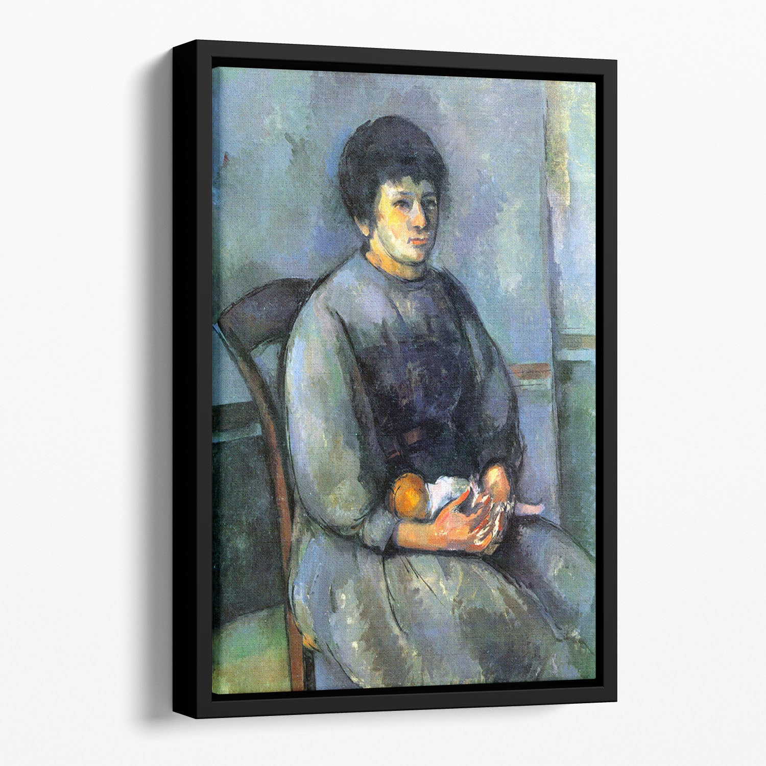 Woman with Doll by Cezanne Floating Framed Canvas - Canvas Art Rocks - 1