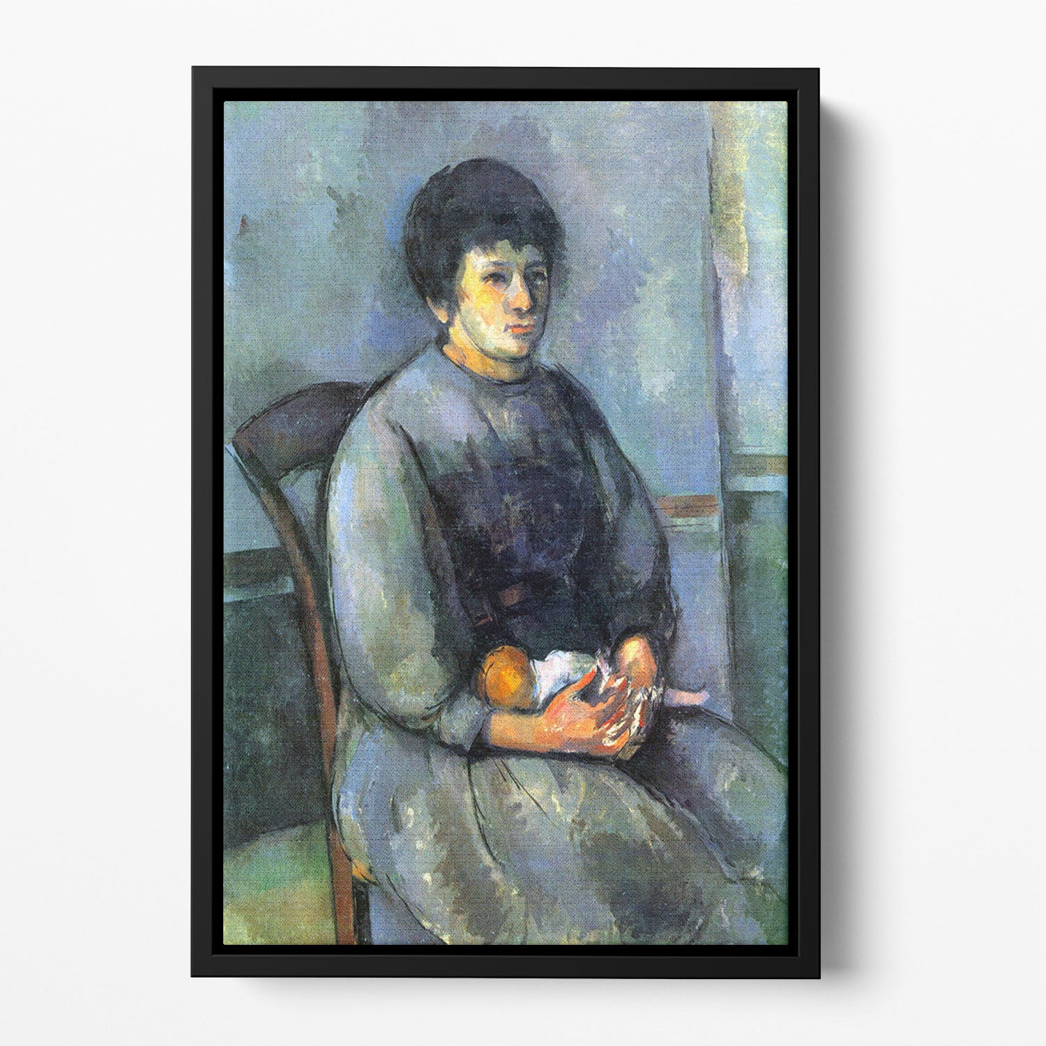 Woman with Doll by Cezanne Floating Framed Canvas - Canvas Art Rocks - 2