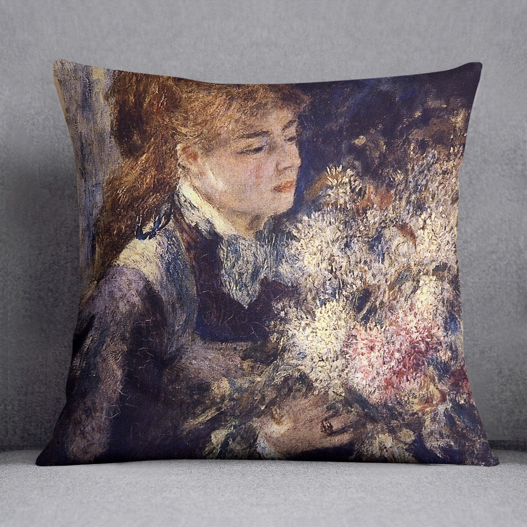 Woman with Lilacs by Renoir Throw Pillow