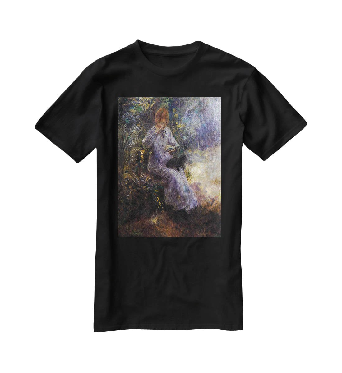Woman with a black dog by Renoir T-Shirt - Canvas Art Rocks - 1