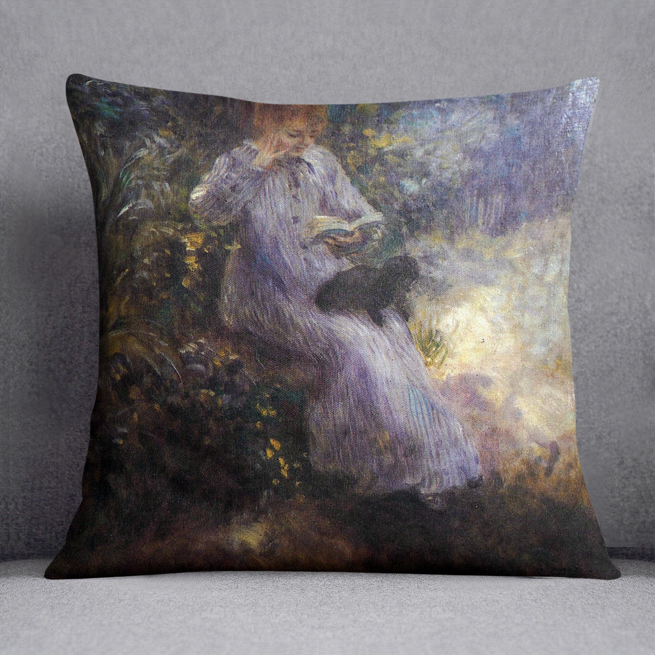Woman with a black dog by Renoir Throw Pillow