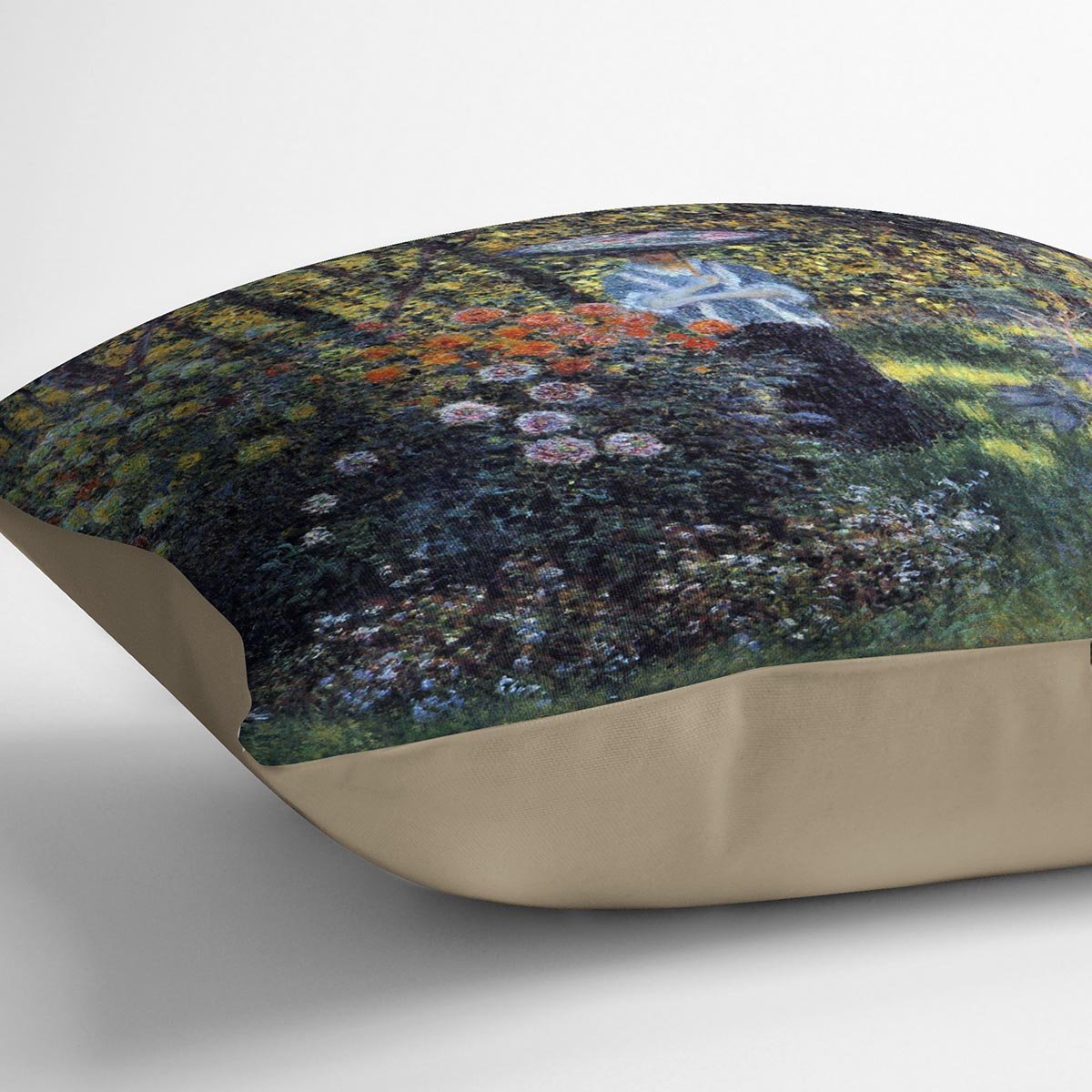 Woman with a parasol in the garden of Argenteuil by Monet Throw Pillow