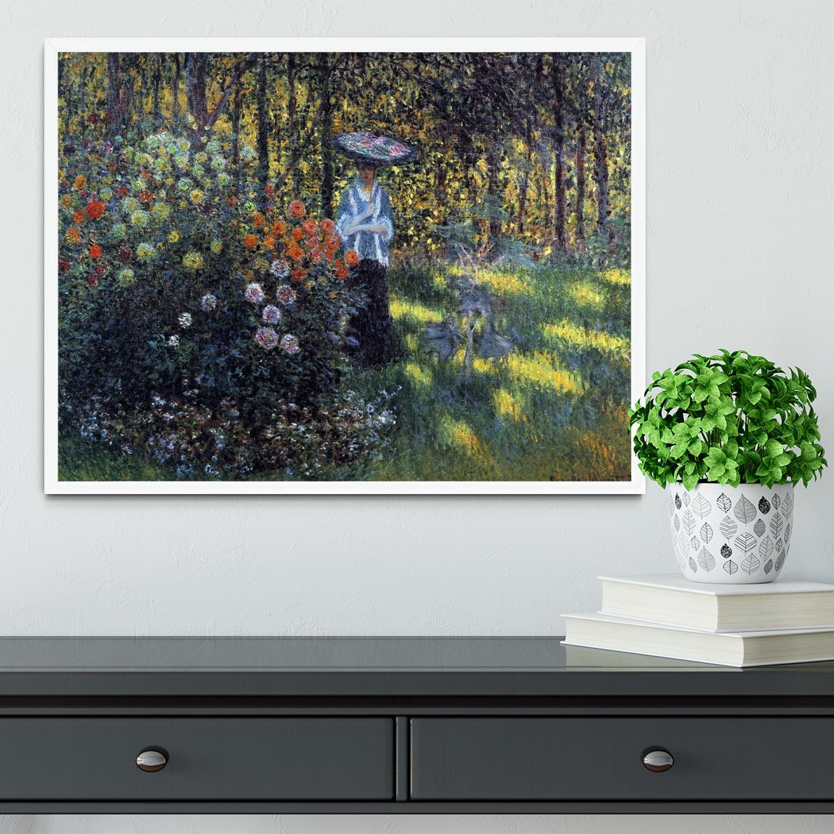 Woman with a parasol in the garden of Argenteuil by Monet Framed Print - Canvas Art Rocks -6