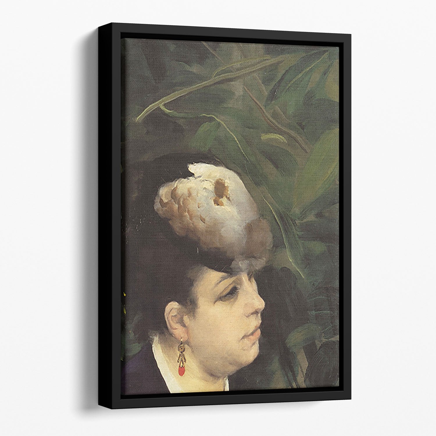 Woman with gull feathe Detail by Renoir Floating Framed Canvas