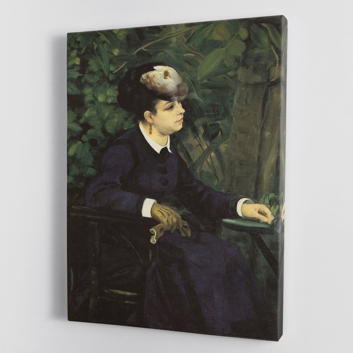 Woman with gull feather Woman in the garden by Renoir Canvas Print or Poster