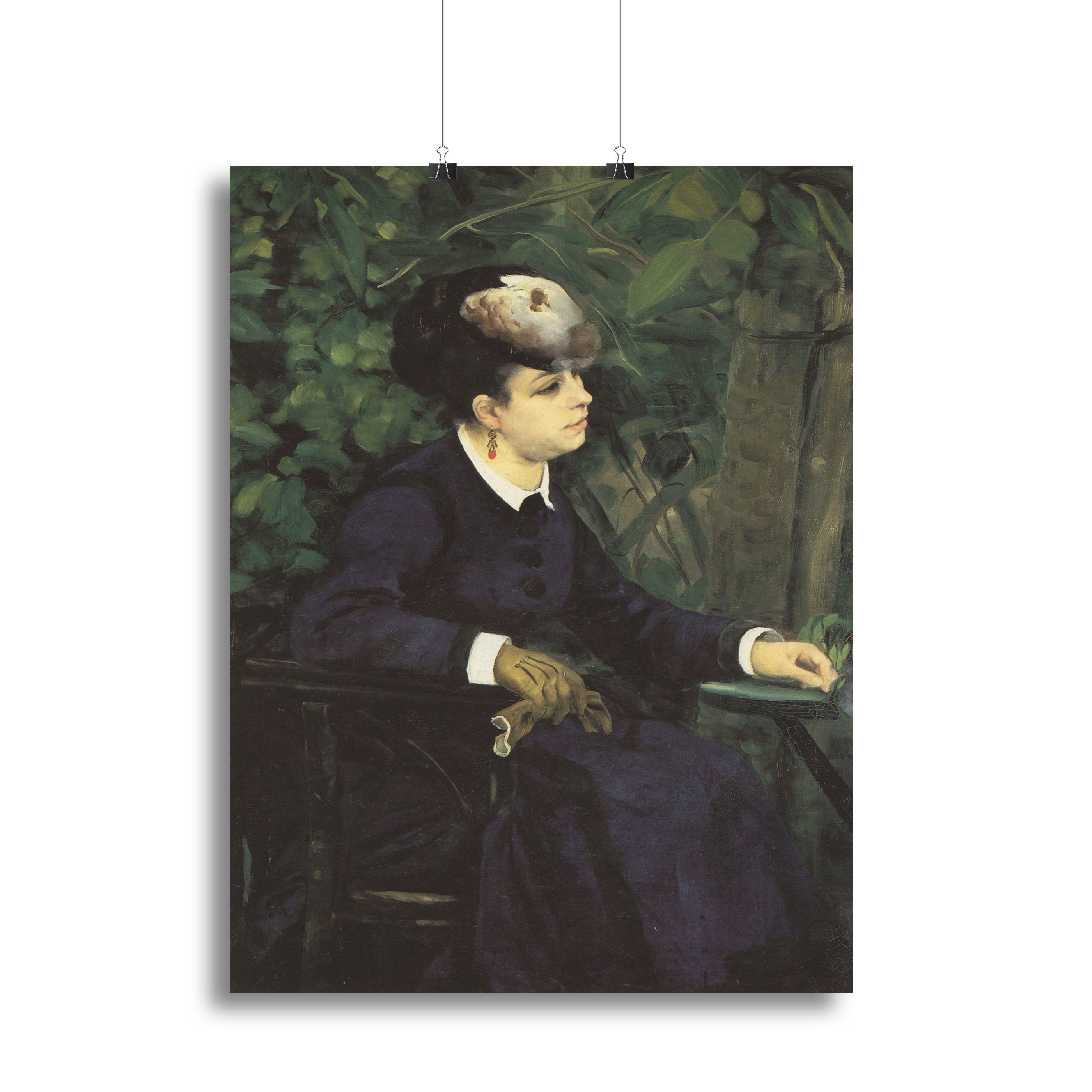 Woman with gull feather Woman in the garden by Renoir Canvas Print or Poster