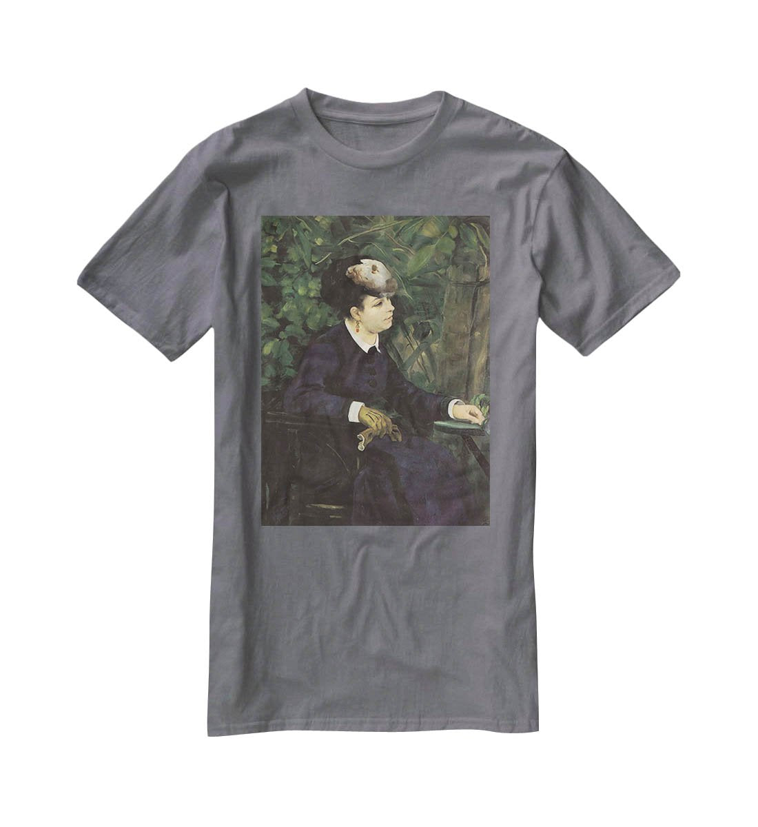 Woman with gull feather Woman in the garden by Renoir T-Shirt - Canvas Art Rocks - 3