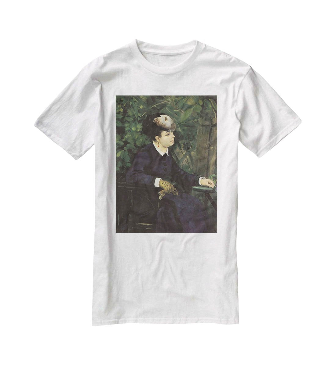 Woman with gull feather Woman in the garden by Renoir T-Shirt - Canvas Art Rocks - 5