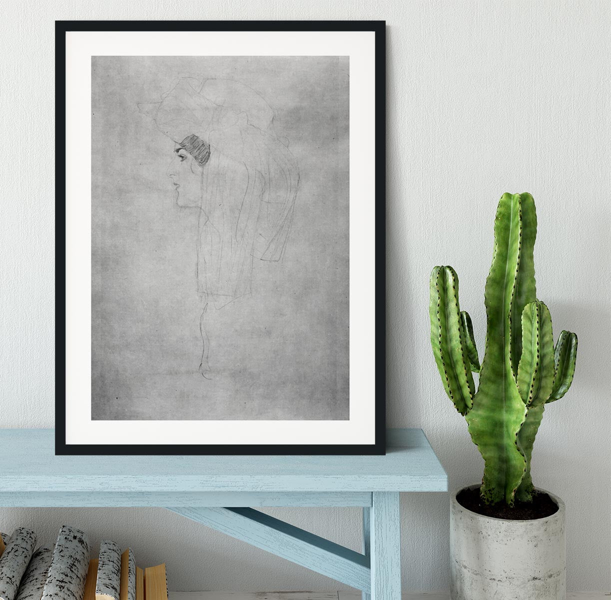 Woman with hat in profile by Klimt Framed Print - Canvas Art Rocks - 1