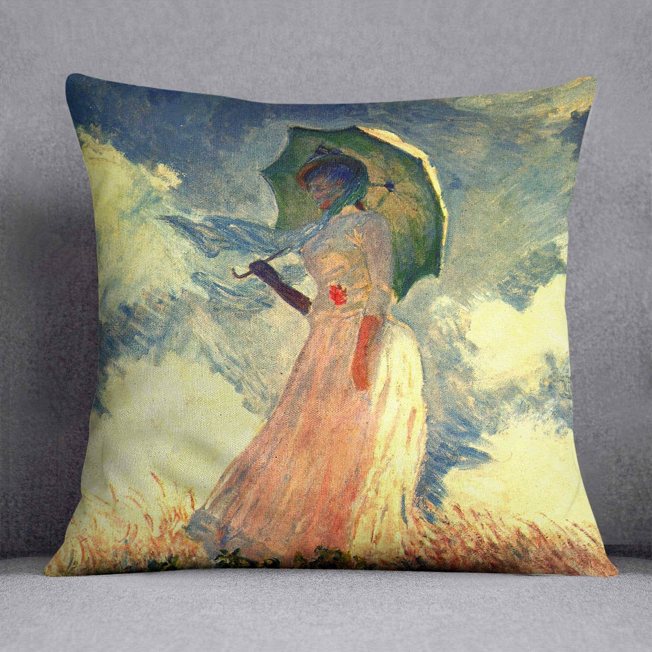 Woman with sunshade by Monet Throw Pillow