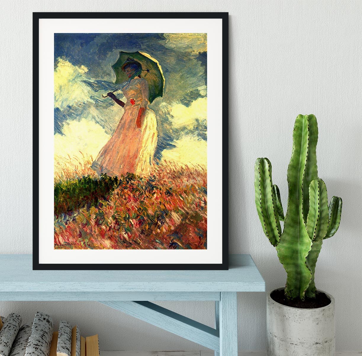 Woman with sunshade by Monet Framed Print - Canvas Art Rocks - 1