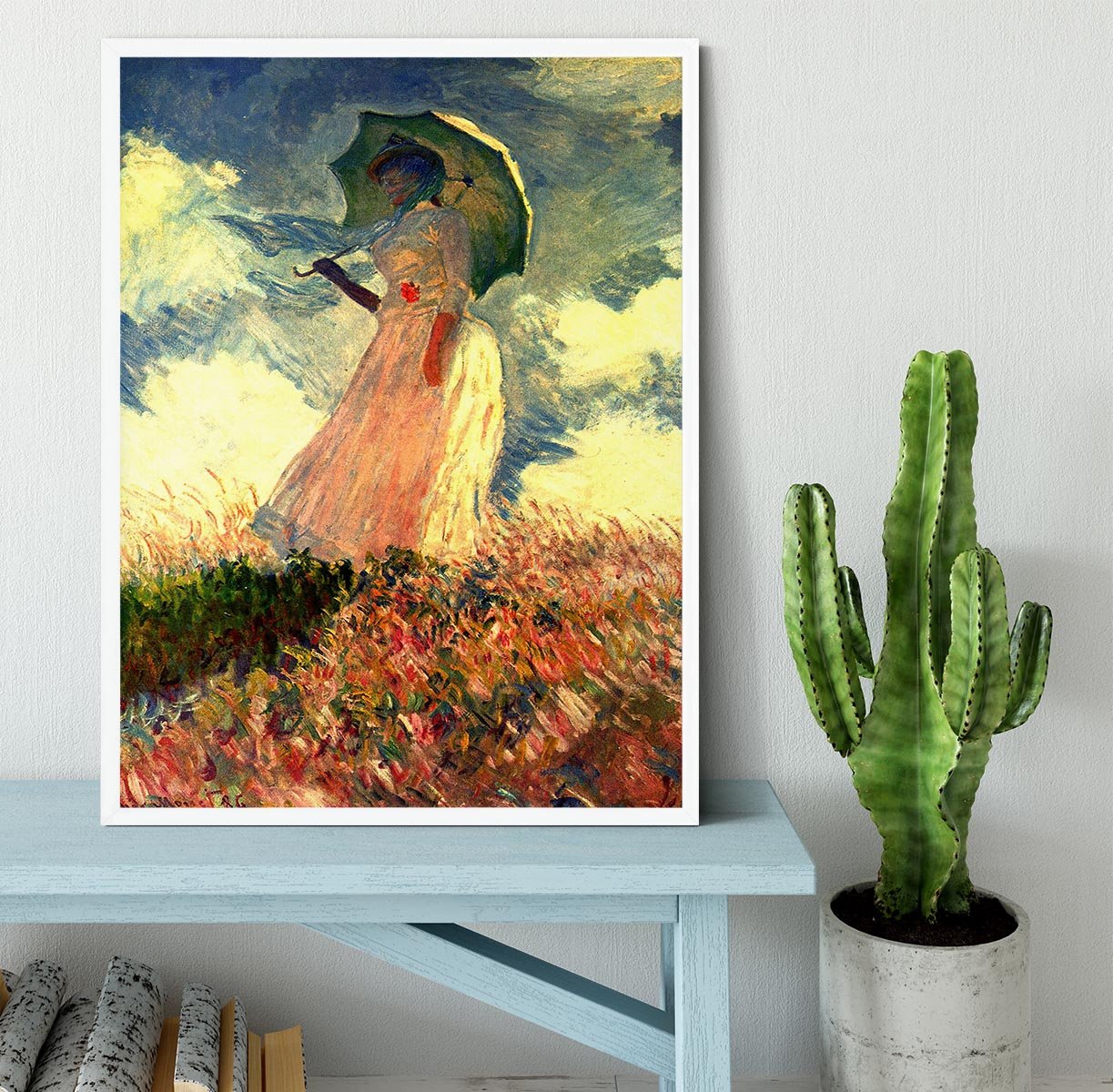 Woman with sunshade by Monet Framed Print - Canvas Art Rocks -6