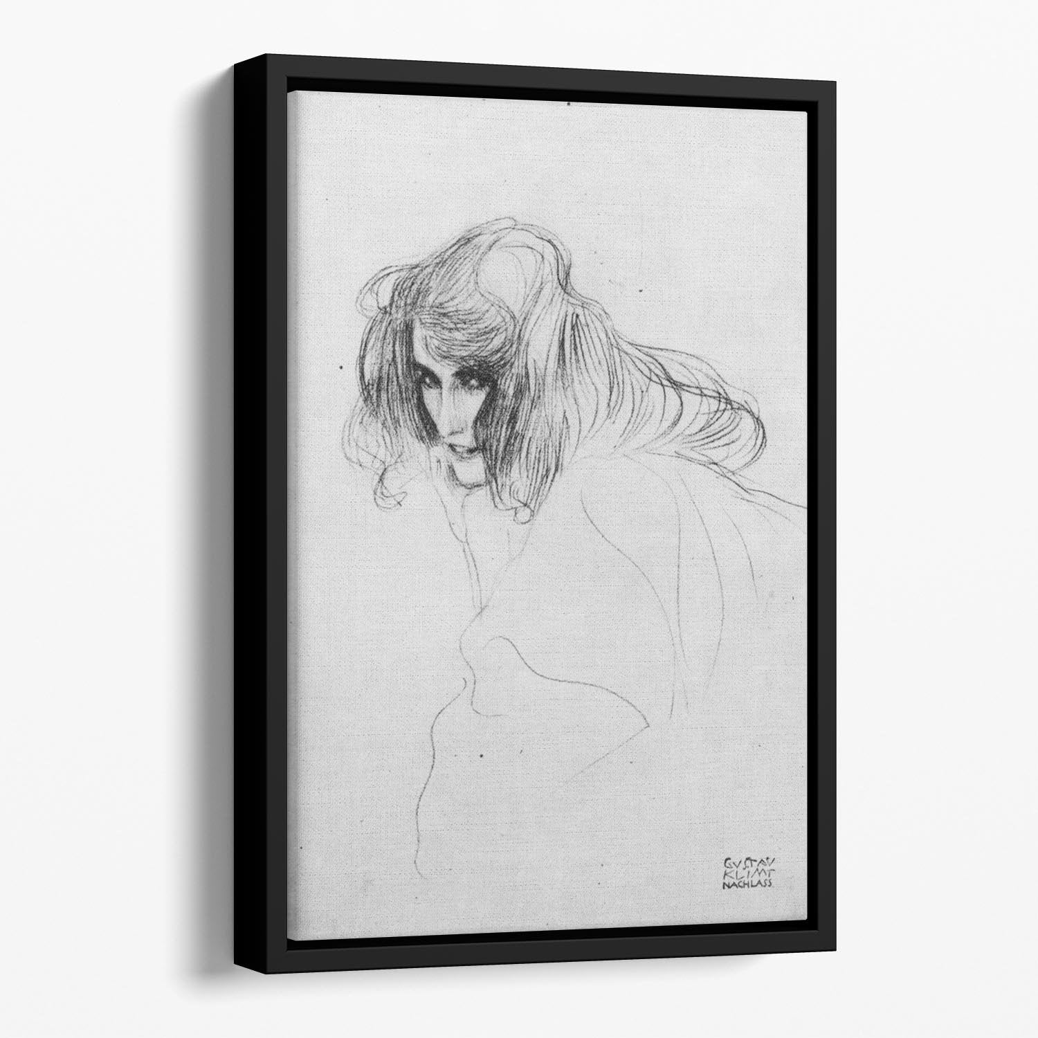 Womans head in three quarters profile by Klimt Floating Framed Canvas