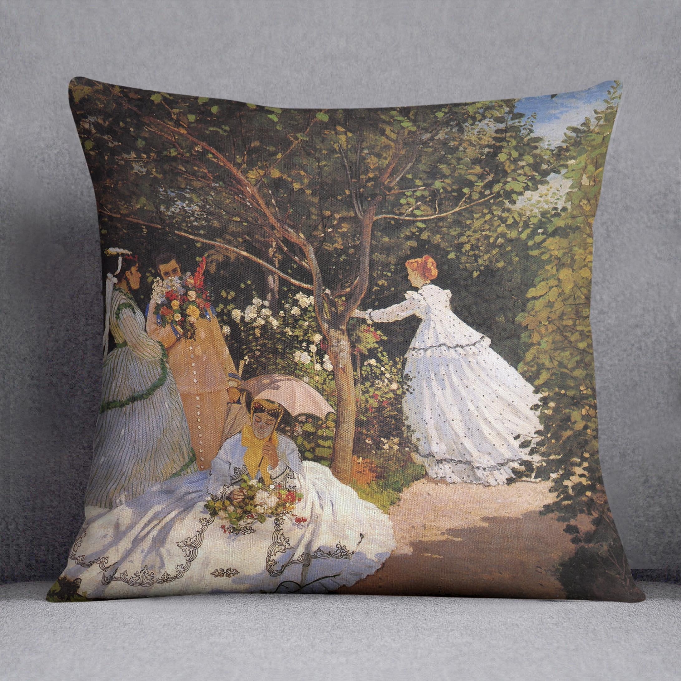Women in the Garden by Monet Throw Pillow