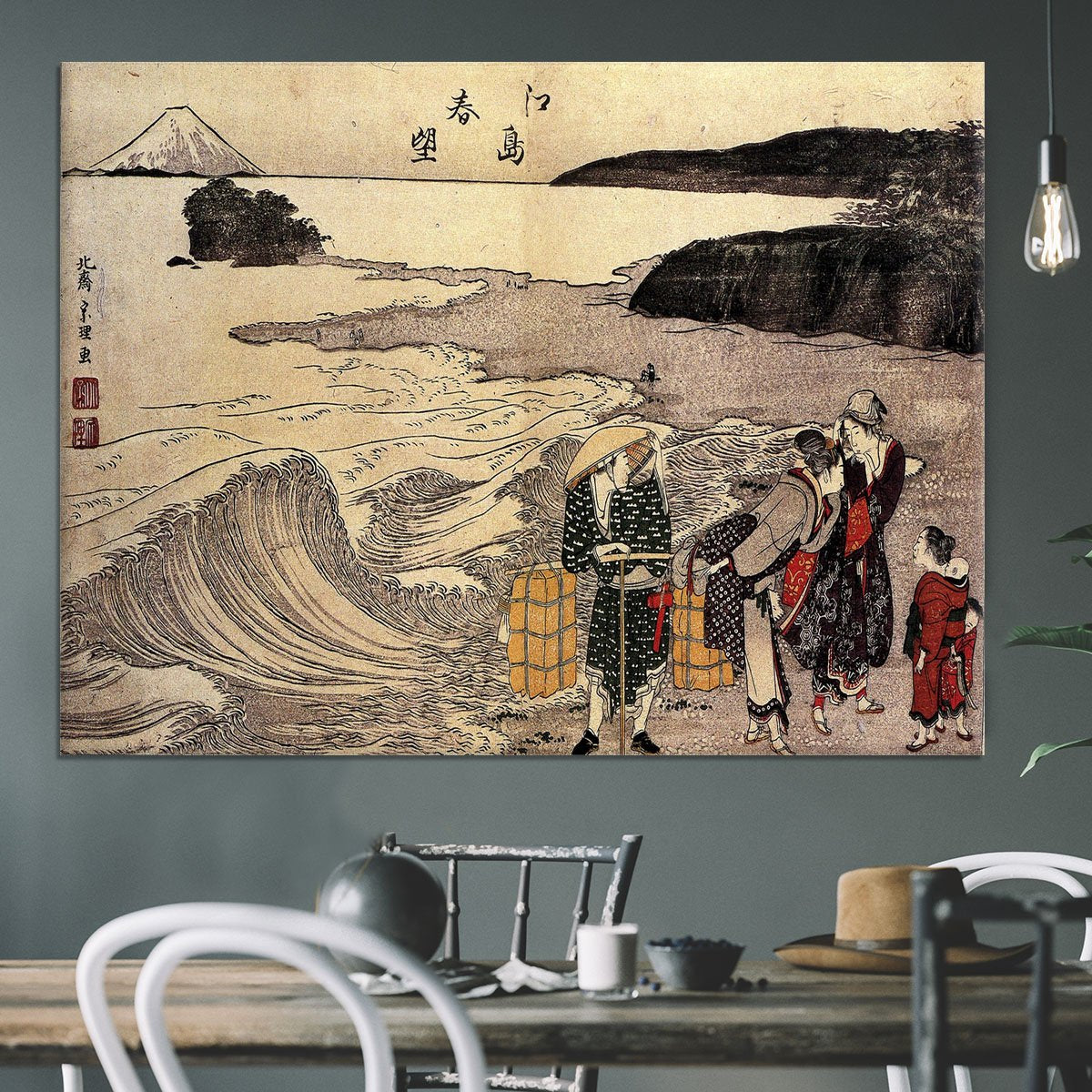 Women on the beach of Enoshima by Hokusai Canvas Print or Poster
