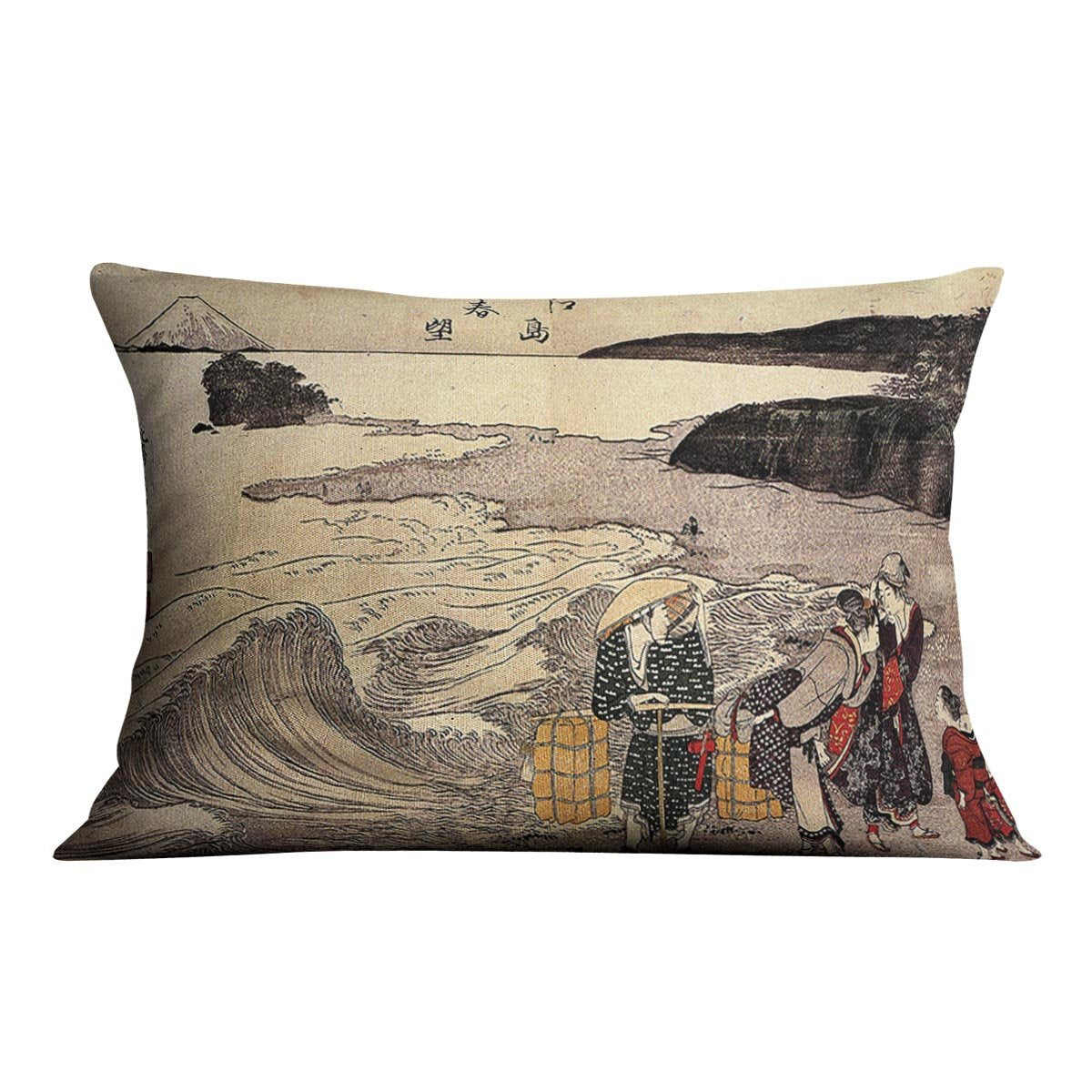 Women on the beach of Enoshima by Hokusai Throw Pillow