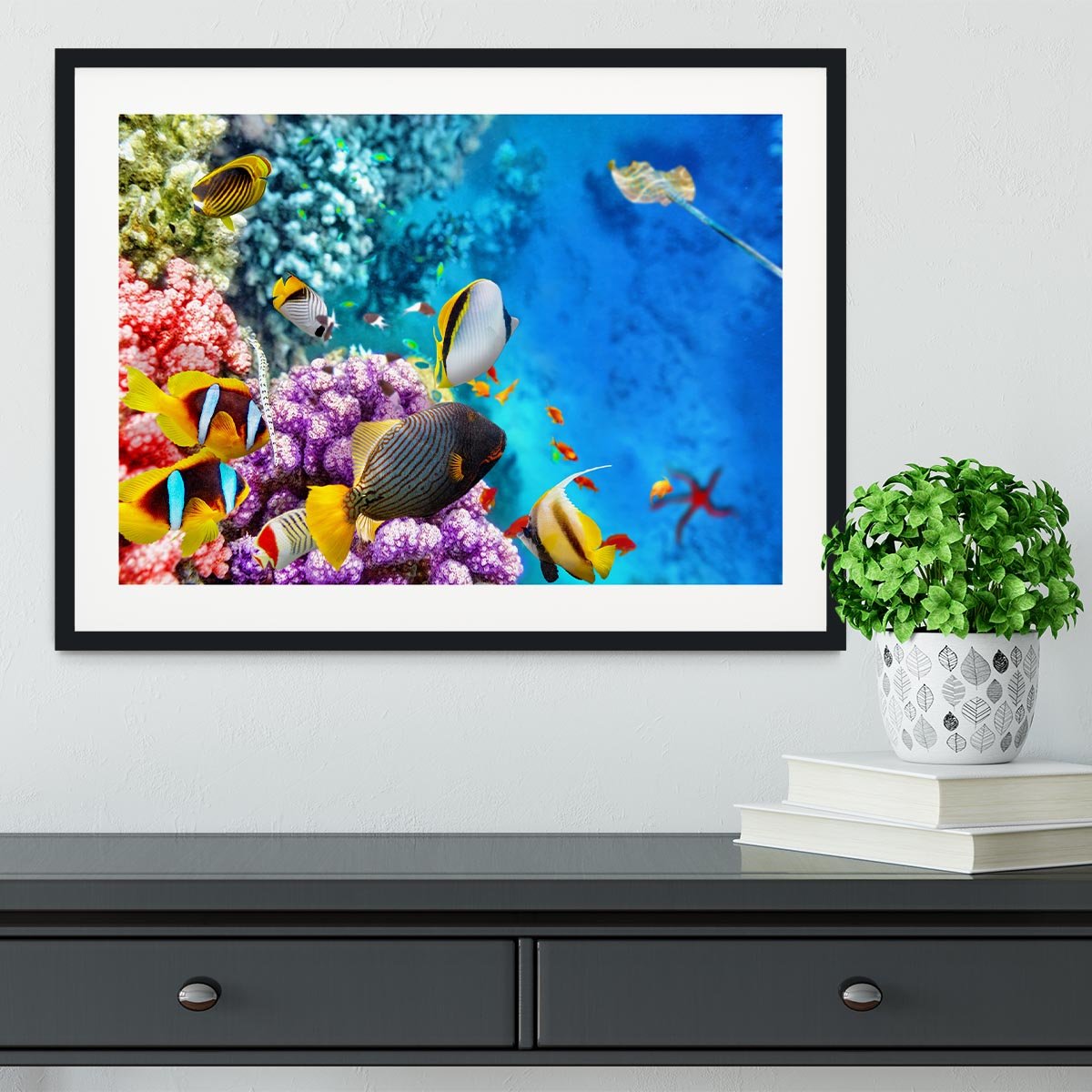 World with corals and tropical fish Framed Print - Canvas Art Rocks - 1