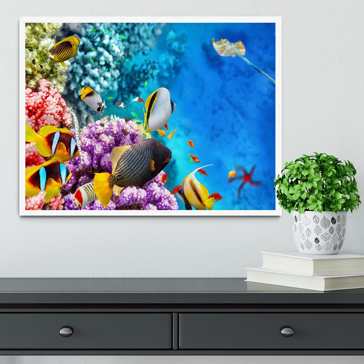 World with corals and tropical fish Framed Print - Canvas Art Rocks -6