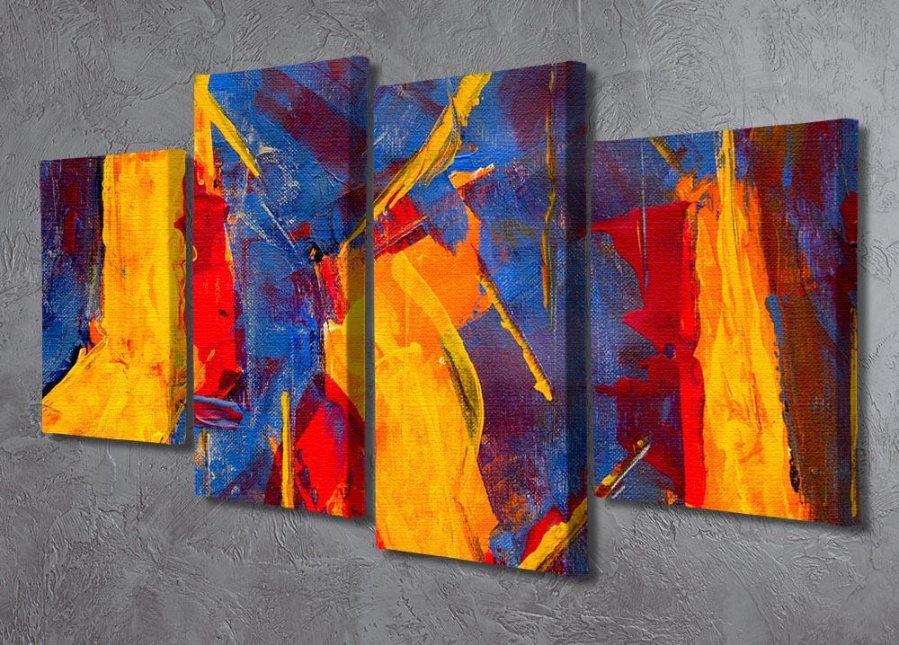 Yellow Blue Brown and Red Abstract Painting 4 Split Panel Canvas - Canvas Art Rocks - 2