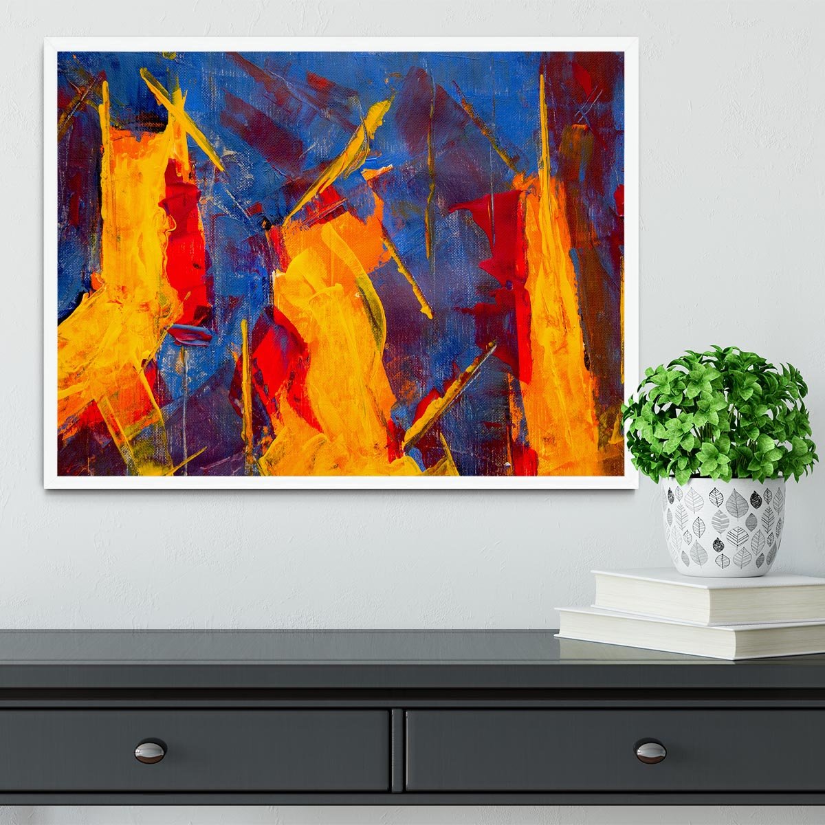 Yellow Blue Brown and Red Abstract Painting Framed Print - Canvas Art Rocks -6