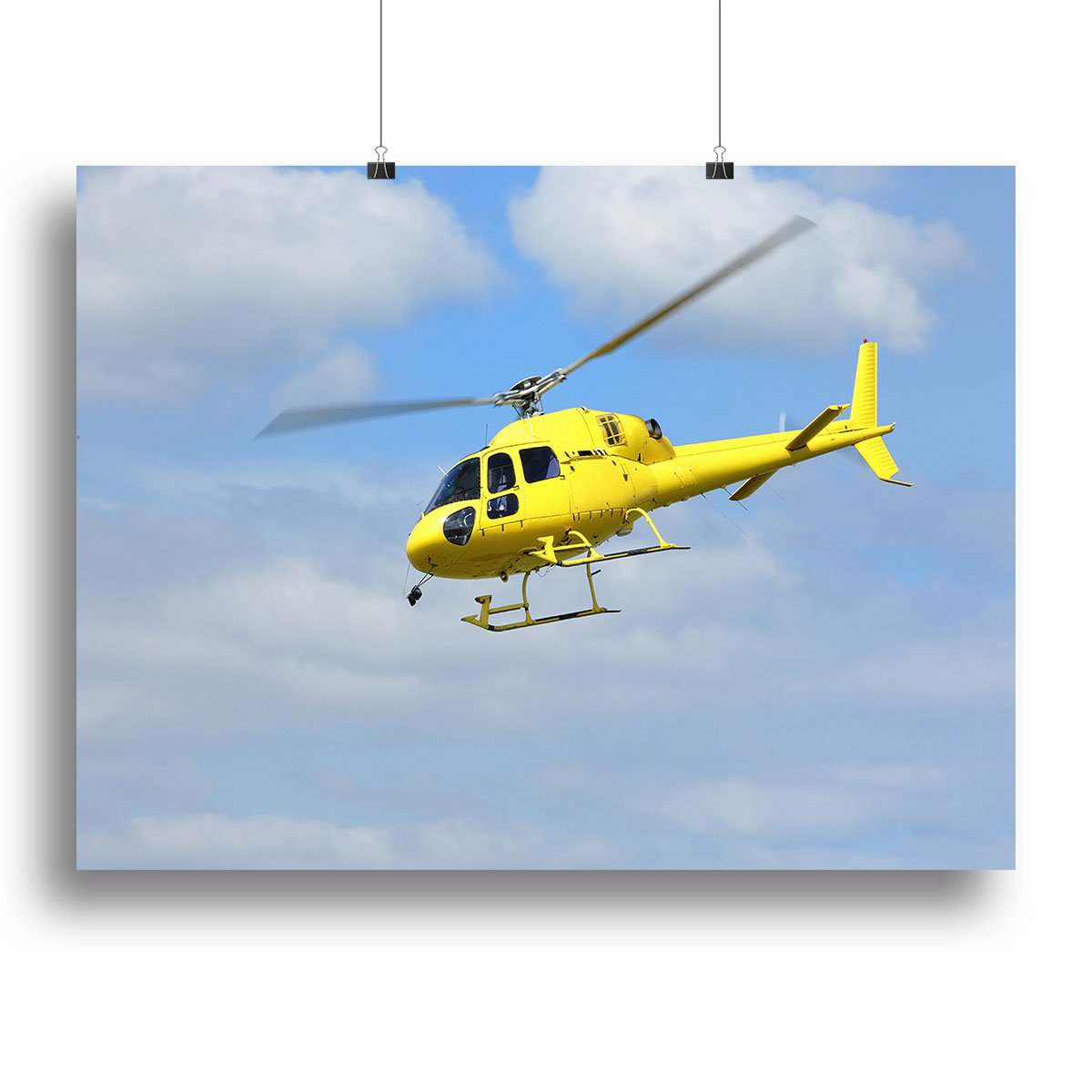 Yellow helicopter in the air Canvas Print or Poster