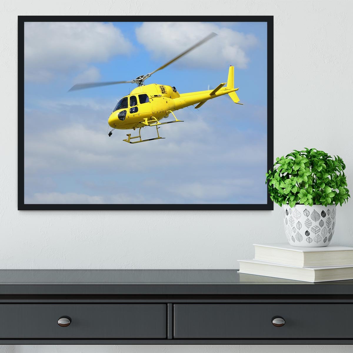 Yellow helicopter in the air Framed Print - Canvas Art Rocks - 2