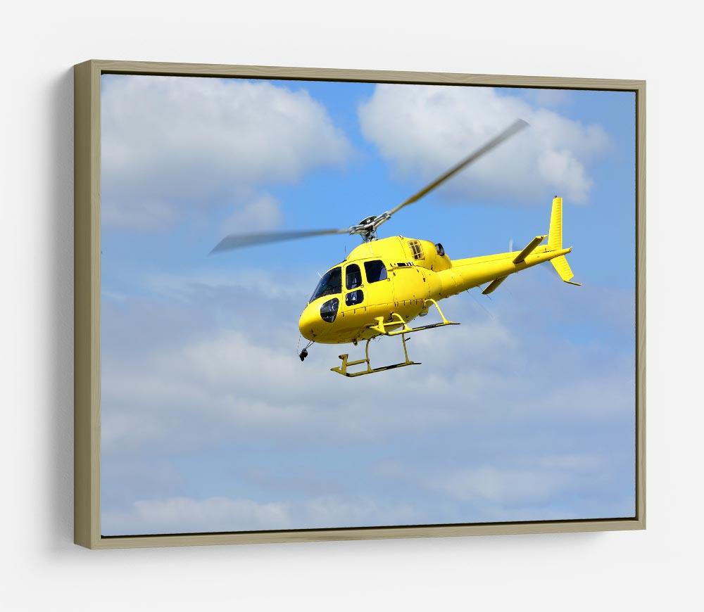 Yellow helicopter in the air HD Metal Print