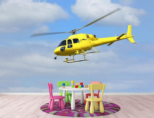 Yellow helicopter in the air Wall Mural Wallpaper - Canvas Art Rocks - 3