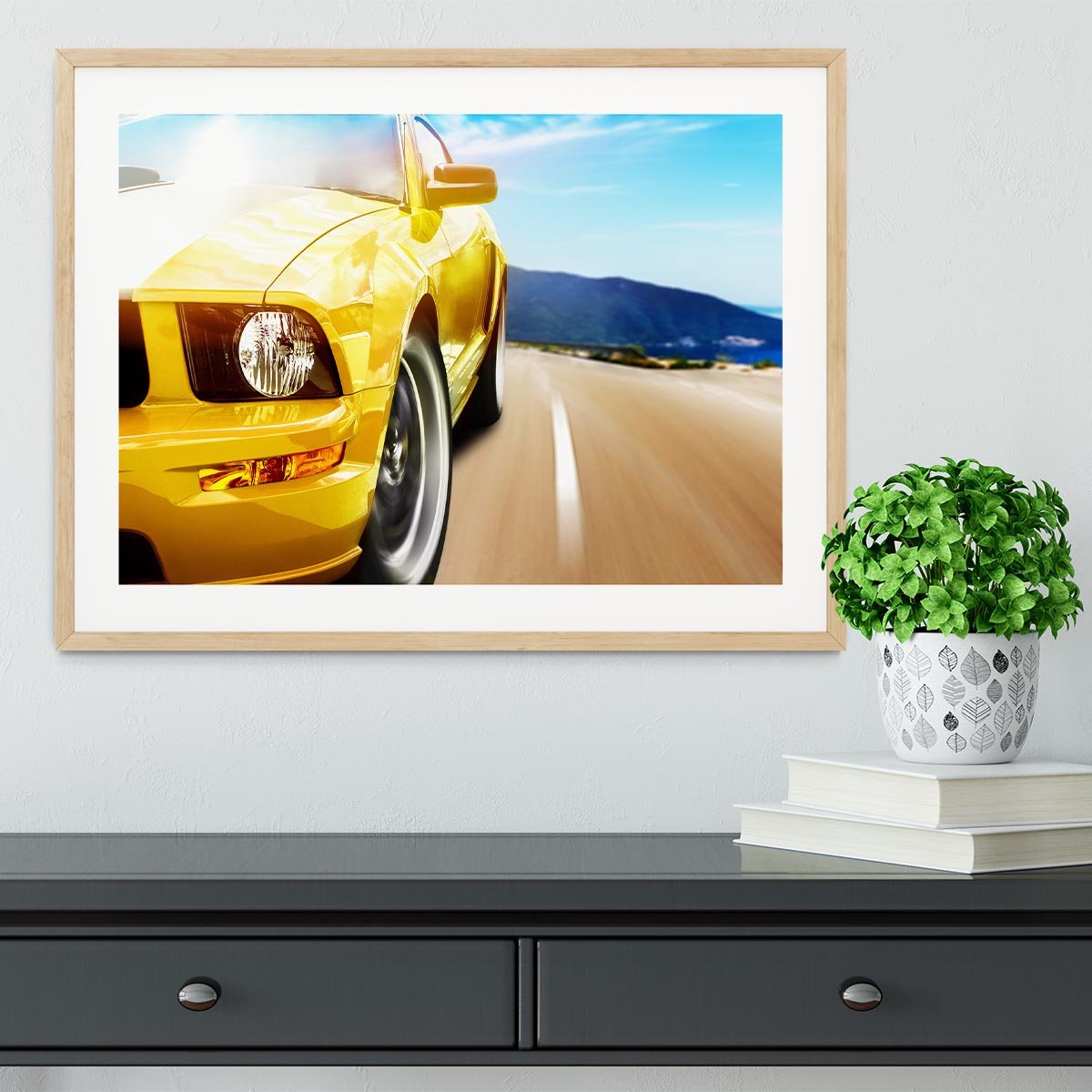 Yellow sport car Framed Print - Canvas Art Rocks - 3