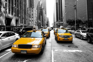 Yellow taxi in Black and White New York Wall Mural Wallpaper - Canvas Art Rocks - 1