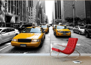 Yellow taxi in Black and White New York Wall Mural Wallpaper - Canvas Art Rocks - 2