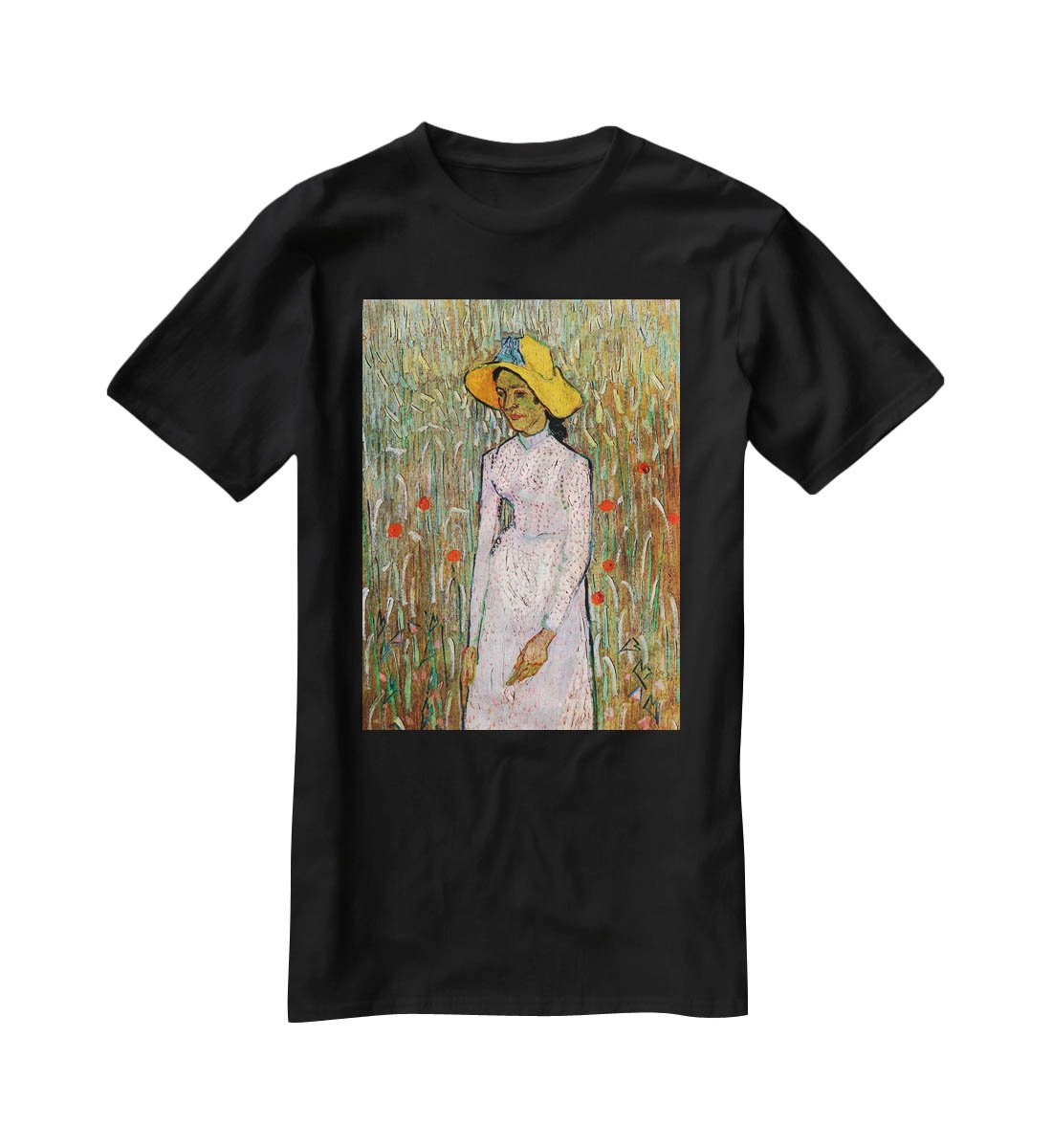 Young Girl Standing Against a Background of Wheat by Van Gogh T-Shirt - Canvas Art Rocks - 1