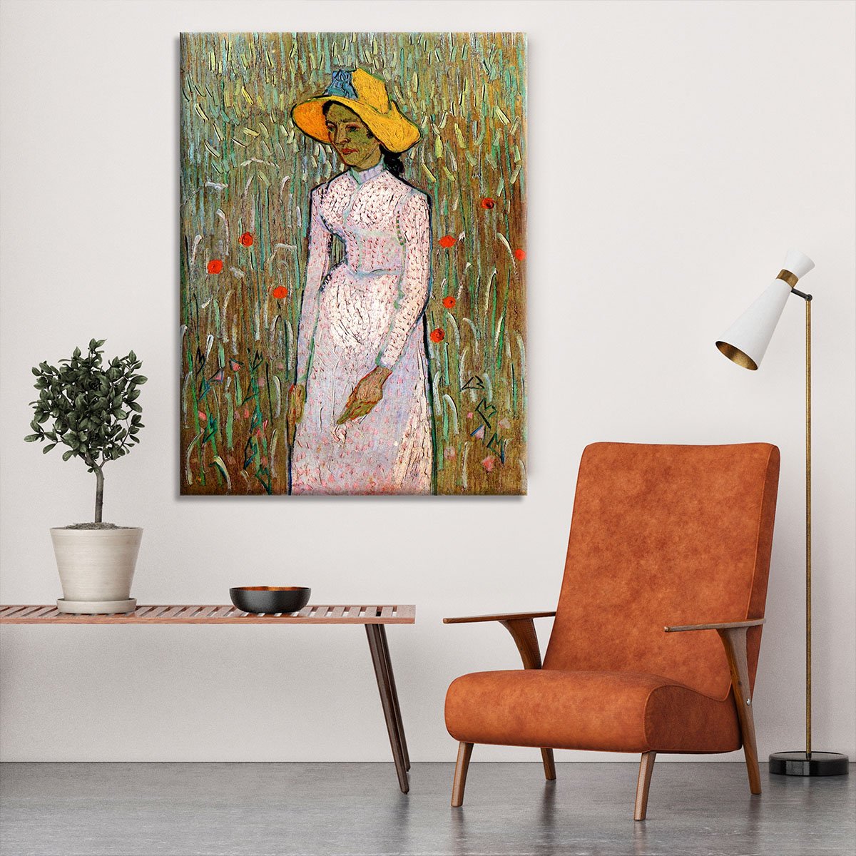 Young Girl Standing Against a Background of Wheat by Van Gogh Canvas Print or Poster