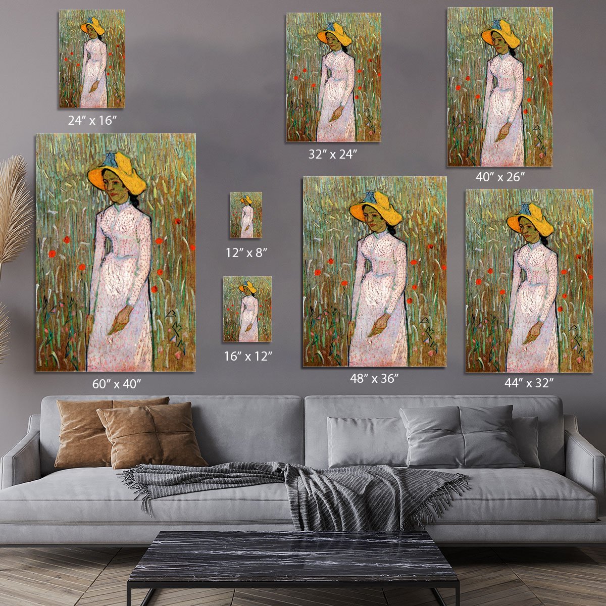 Young Girl Standing Against a Background of Wheat by Van Gogh Canvas Print or Poster